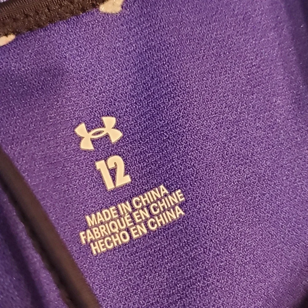 Under‎ Armour Logo-Trim Ribbed One-Piece Swimsuit Purple UPF 30+ Youth SZ:12
